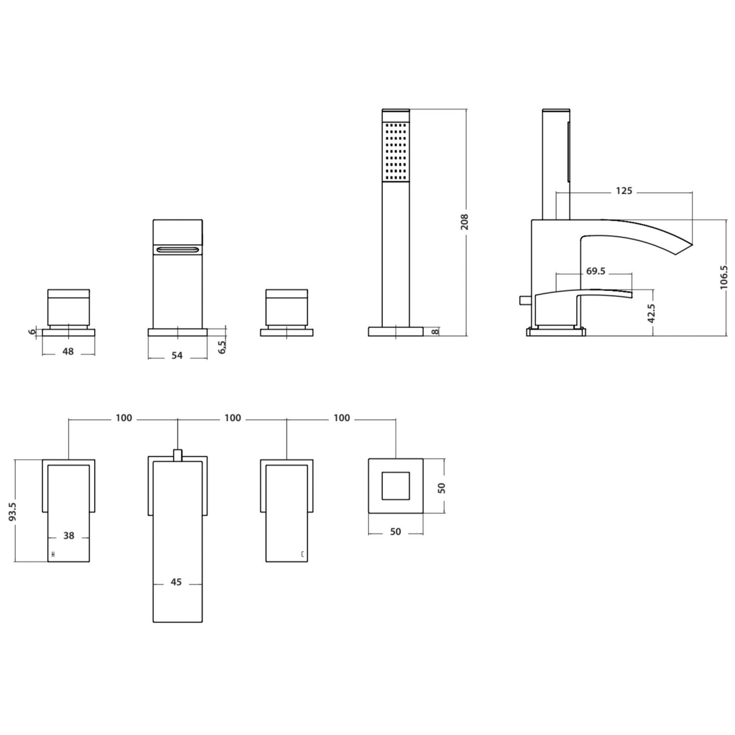 Descent 4 Hole Deck Mounted Bath Shower Mixer with Diverter