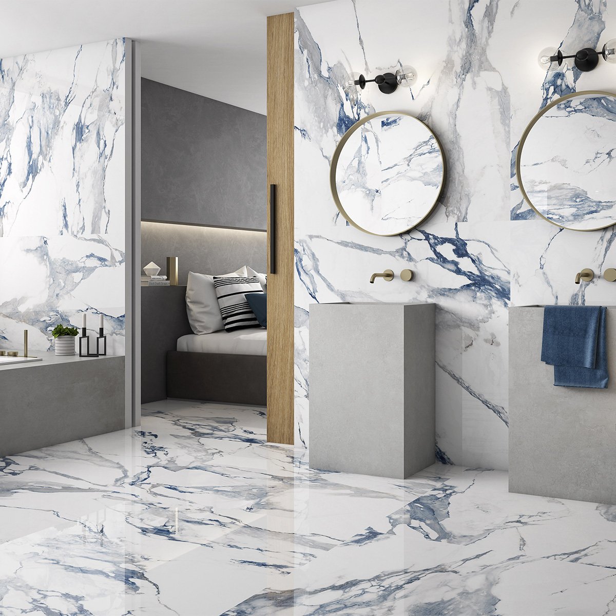 Charlie Blue Marble Polished Porcelain Tile 300x600mm