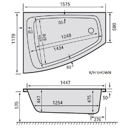 Carron Clipper Left Hand Acrylic Corner Bath - 1200x1575mm