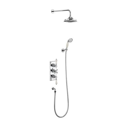 Trent Thermostatic Dual Outlet Concealed Shower Valve , Fixed Shower Arm, Handset & Holder with Hose with Rose