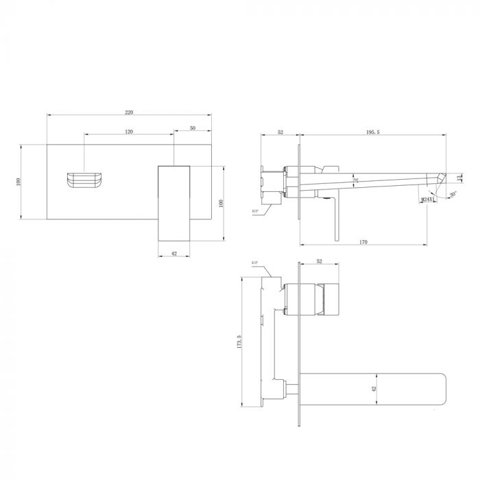 Zena Gunmetal Wall Mounted Bath Mixer Tap