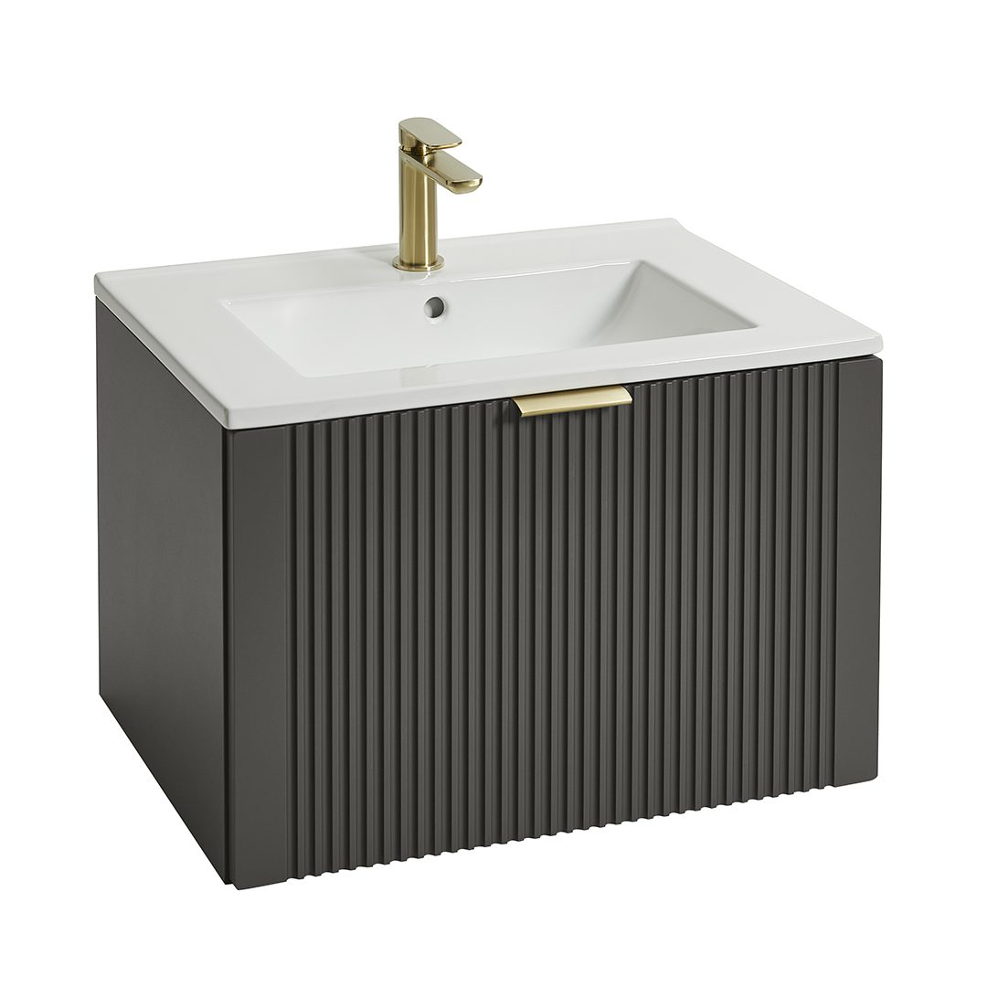Elegant Haven Tyndrum 600 Ash Grey Wall Mounted Drawer Unit and Basin 41107-