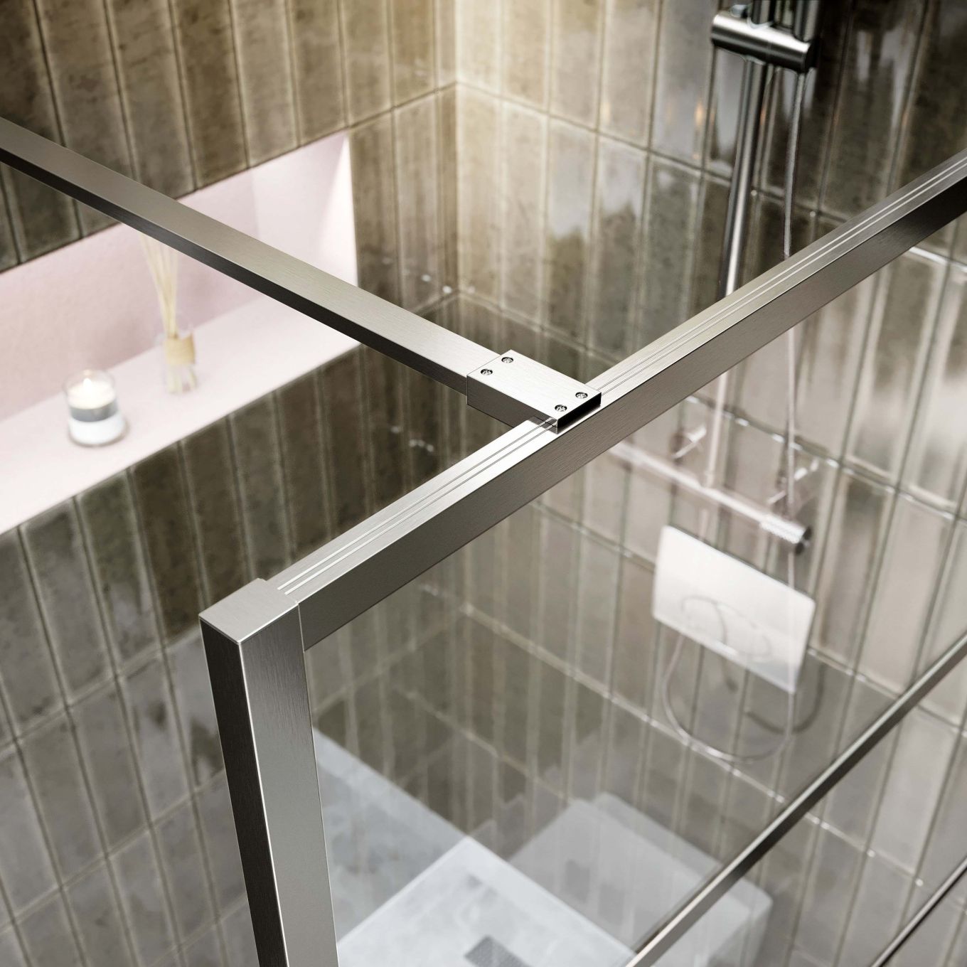 Amien Brushed Nickel Shower Screen Straight Support Bar 1200mm