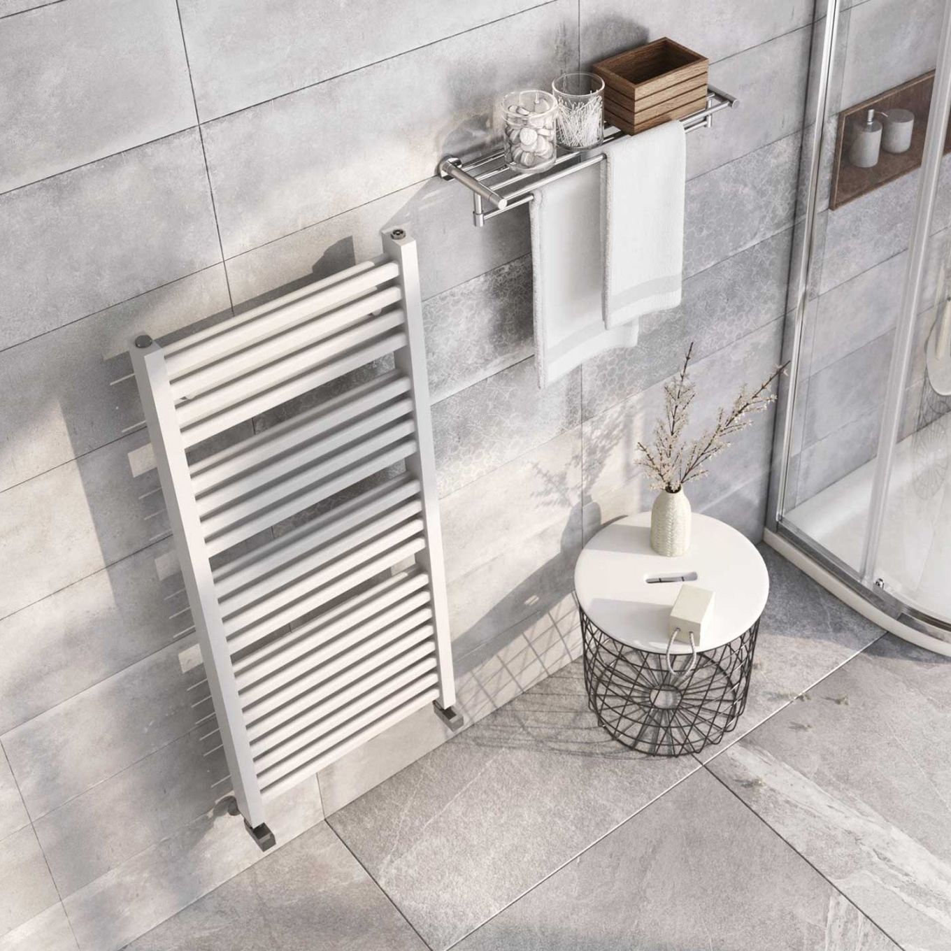Teon White Double Heated Towel Rail 1200x500mm