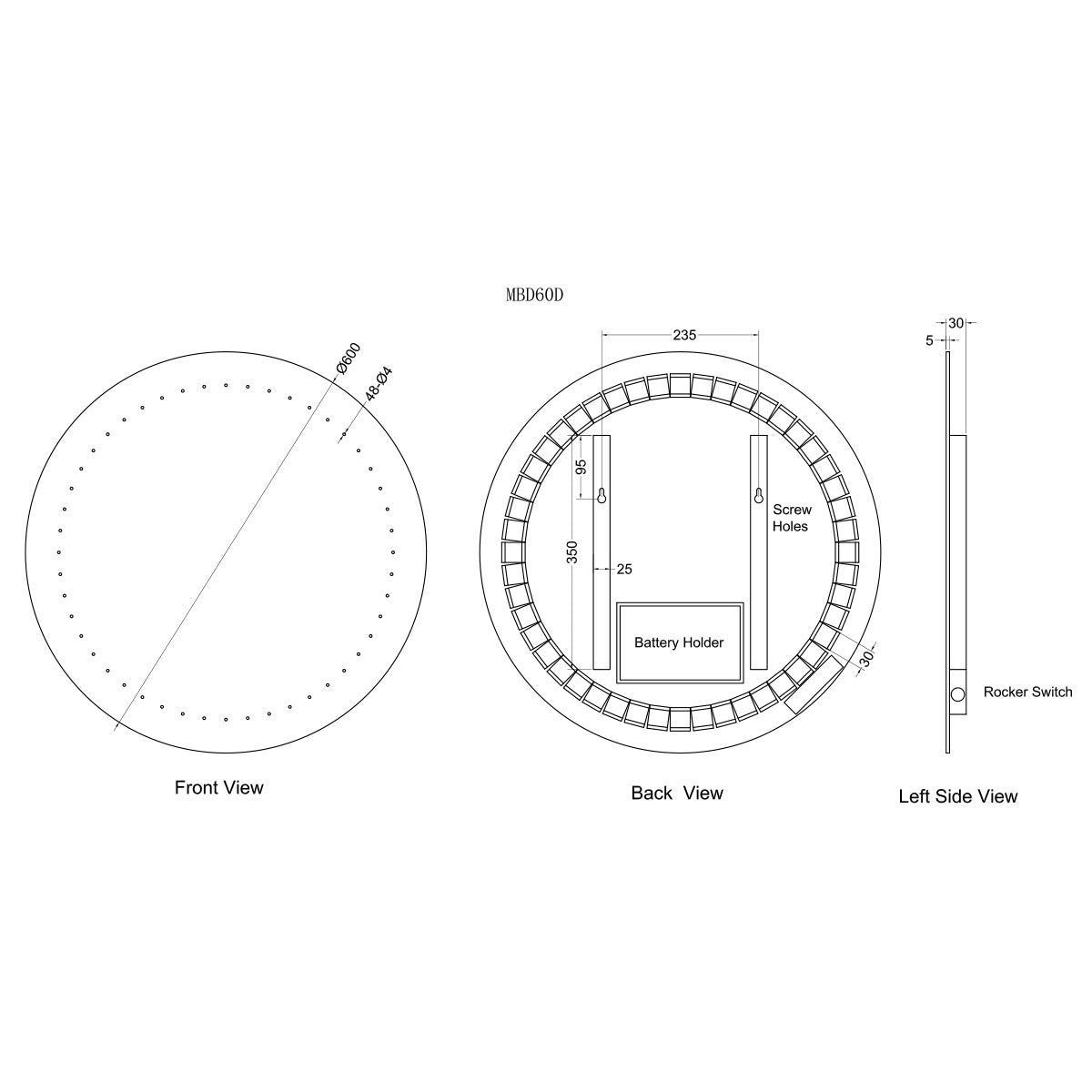 Ciara Battery Powered Round LED Mirror 600x600mm