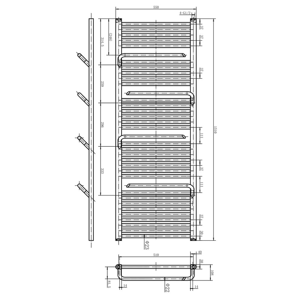 Jenka Chrome Heated Towel Rail 1500x550mm