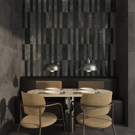 Prezza Noir Decor Line Matt & Glossy Porcelain Brick Tile 100x300mm