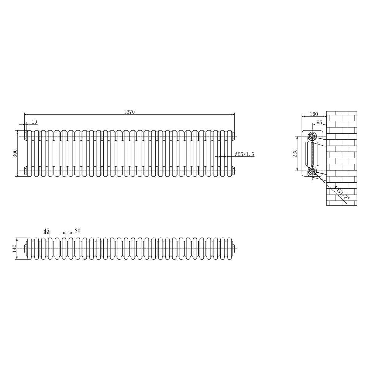 Upton Grey Quadruple Horizontal Column Radiator 300x1370mm
