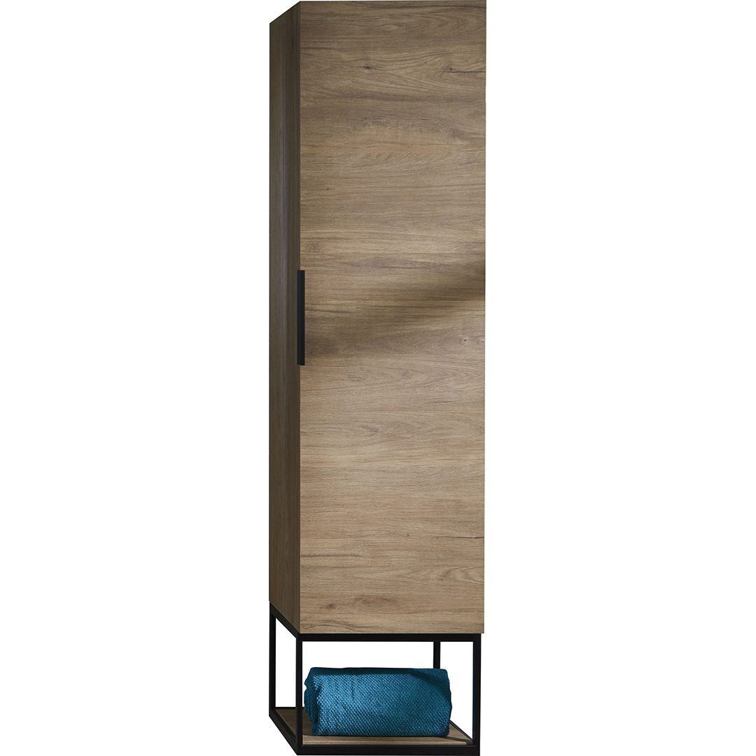 Elegant Haven Ulva 1440 Urban Oak 1 Door Tallboy Unit With Black Frame Bottom Storage