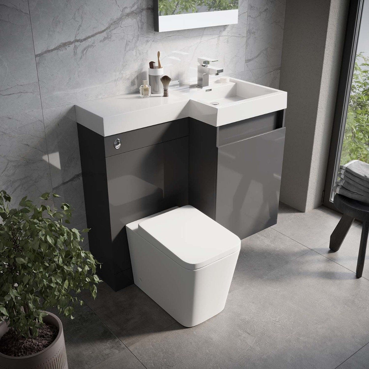 Summers Titanium Grey Right Hand Combination Vanity Basin and WC Unit 900mm