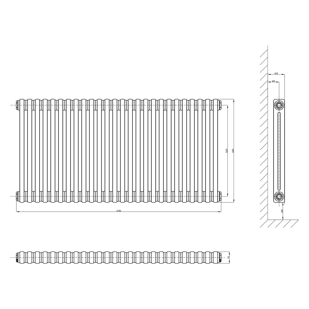 Upton Grey Double Horizontal Column Radiator 600x1190mm