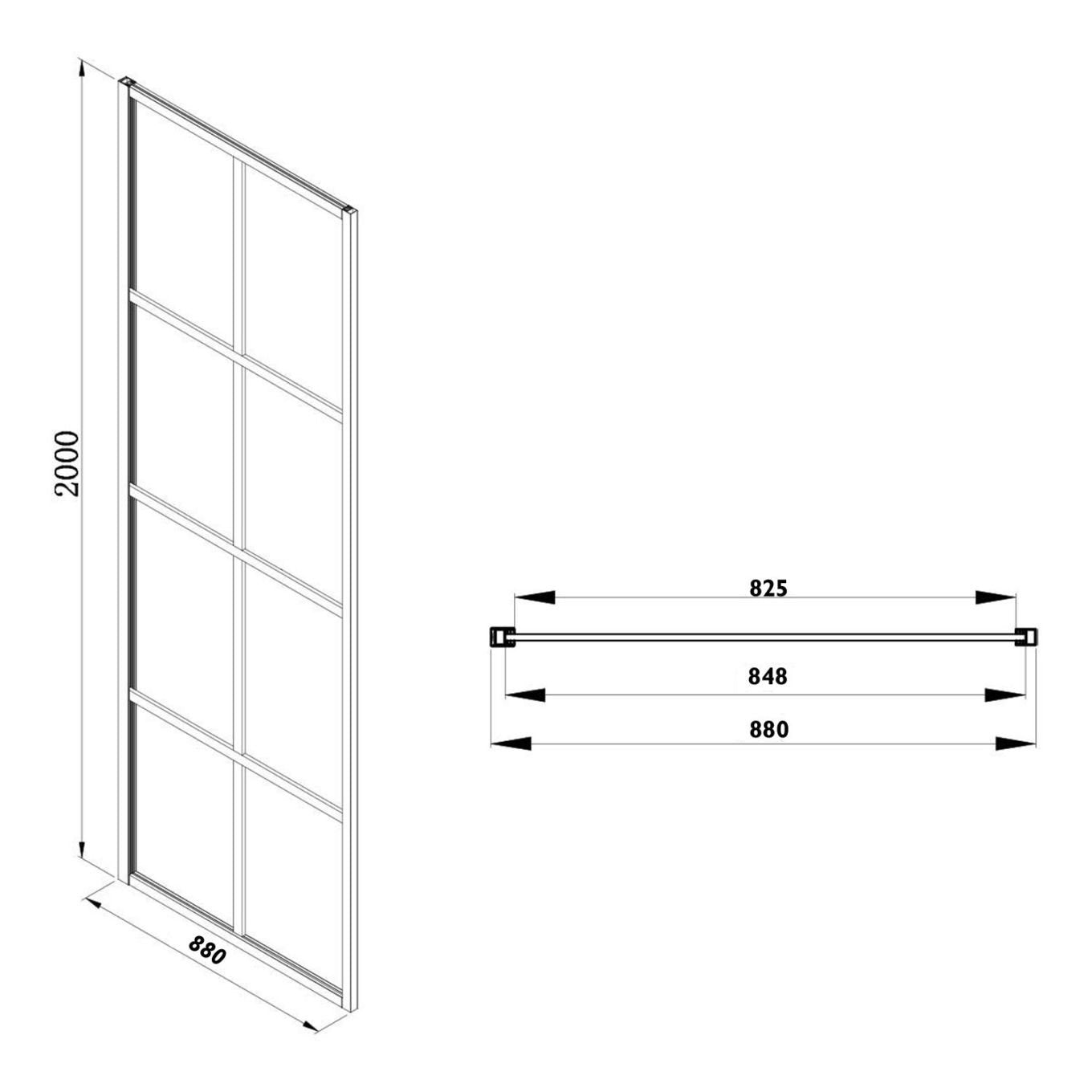 Amien Matt Black Grid Framed Shower Screen 880mm