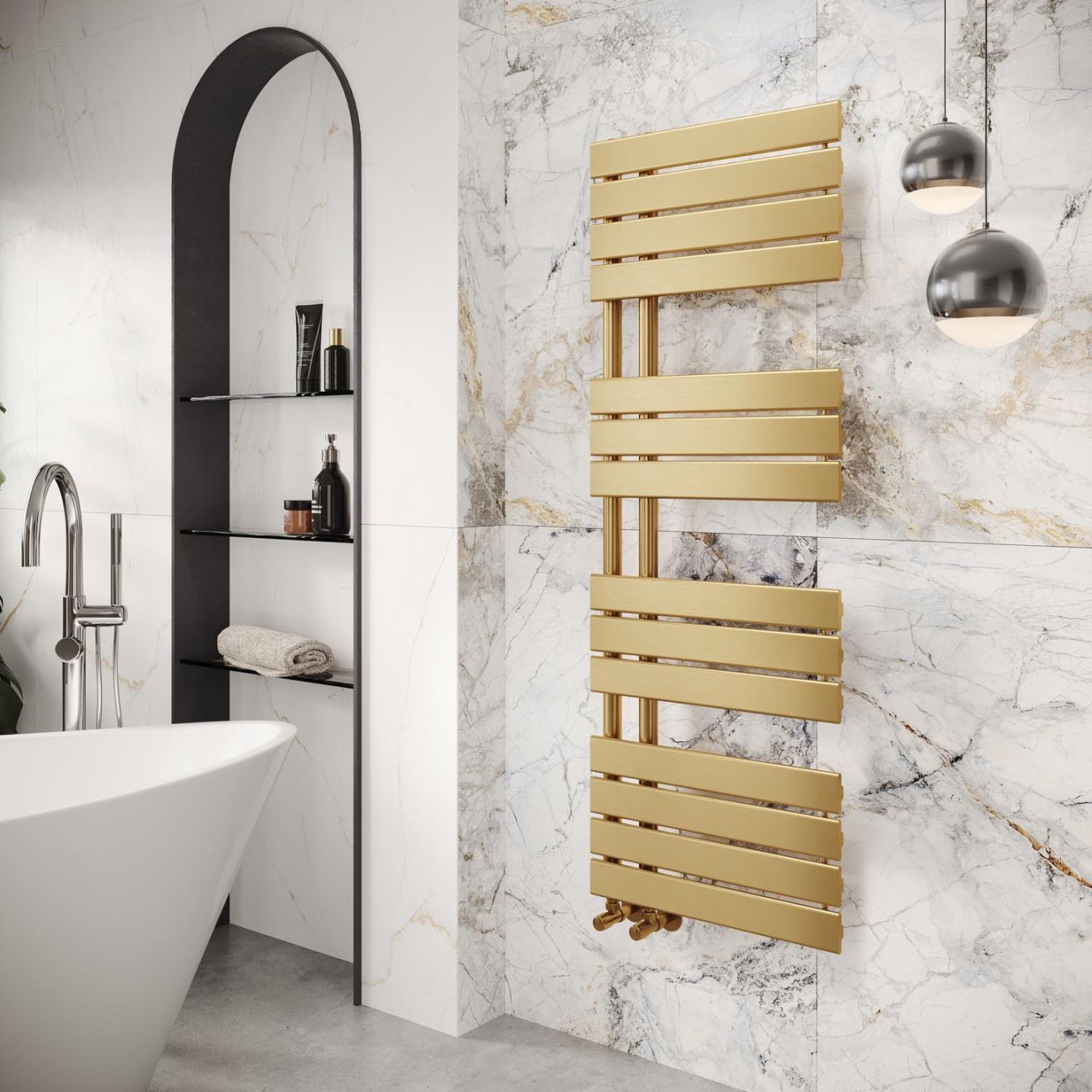 Tarvos Brushed Gold Heated Towel Rail 1400x550mm