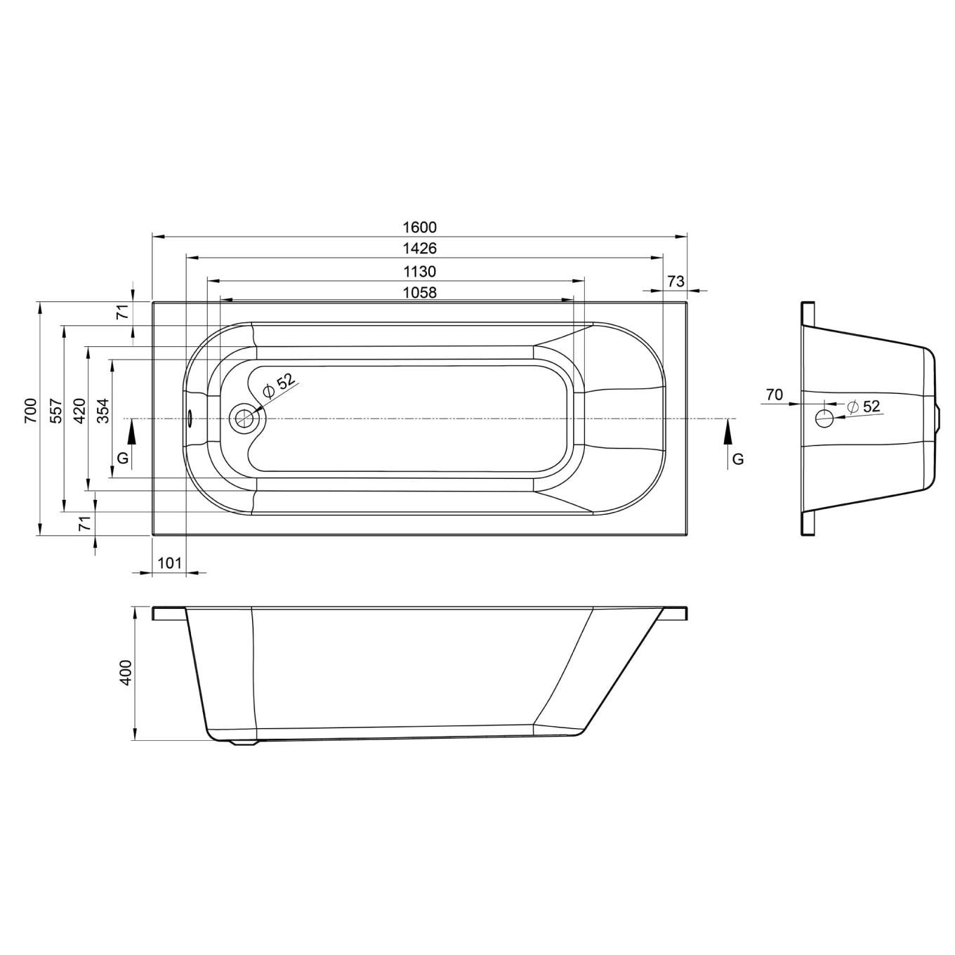Leigh Single Ended Reinforced Acrylic Bath 1580x685mm