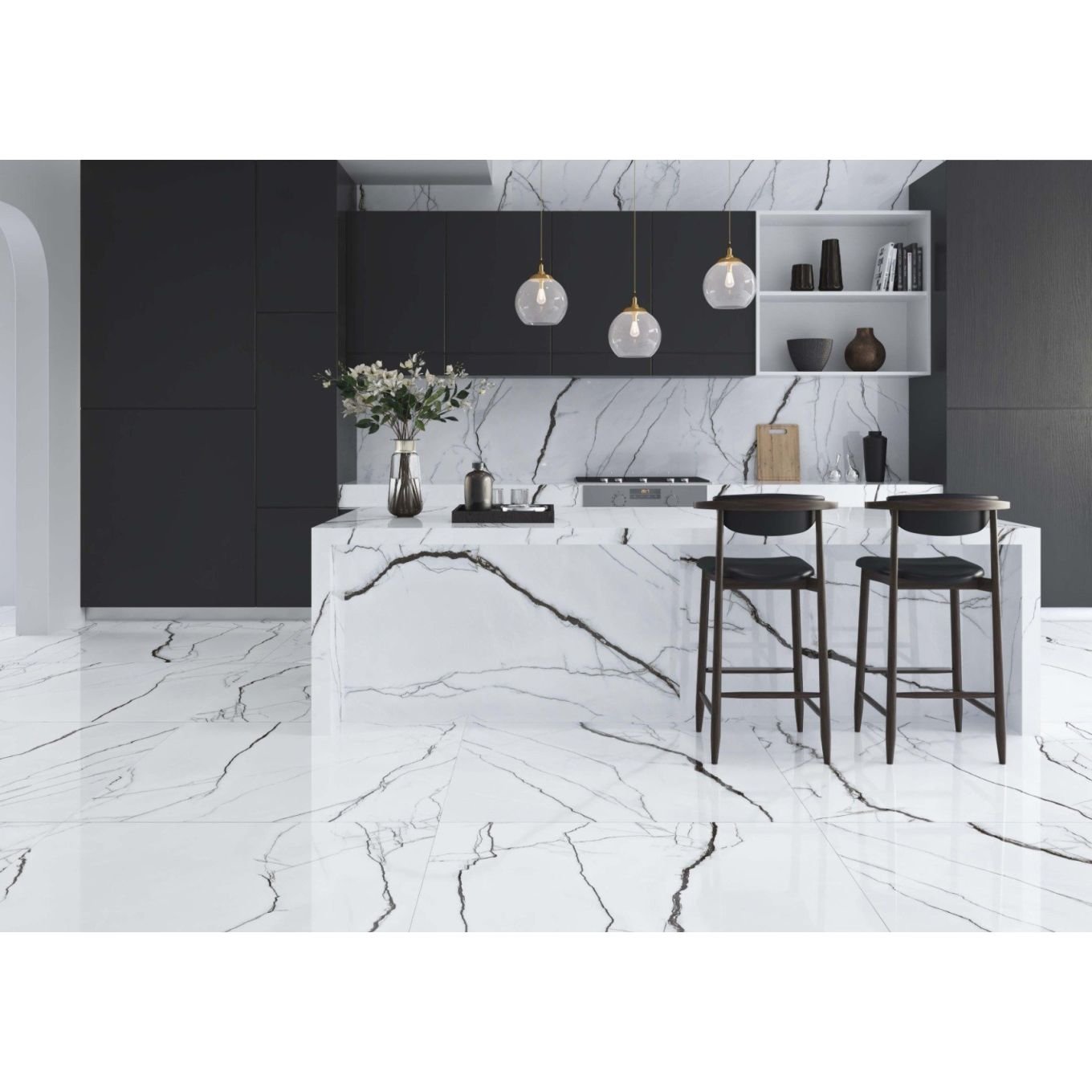 Marquis White Marble Gloss Porcelain Tile 600x1200mm