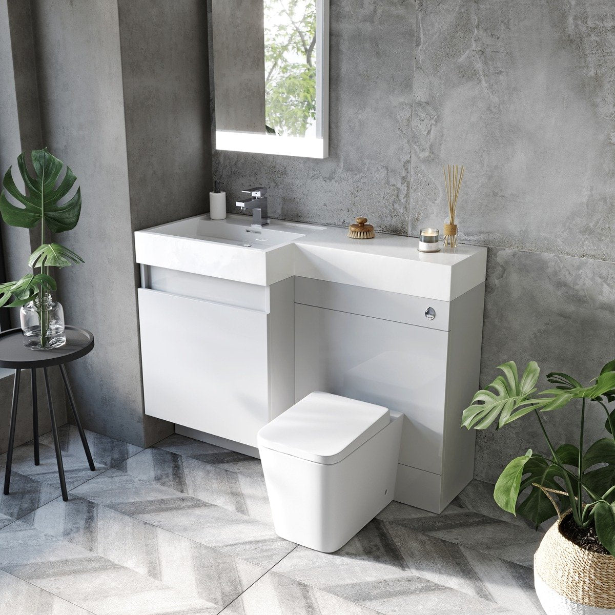 Summers Gloss Light Grey Left Hand Combination Vanity Basin and WC Unit 1200mm