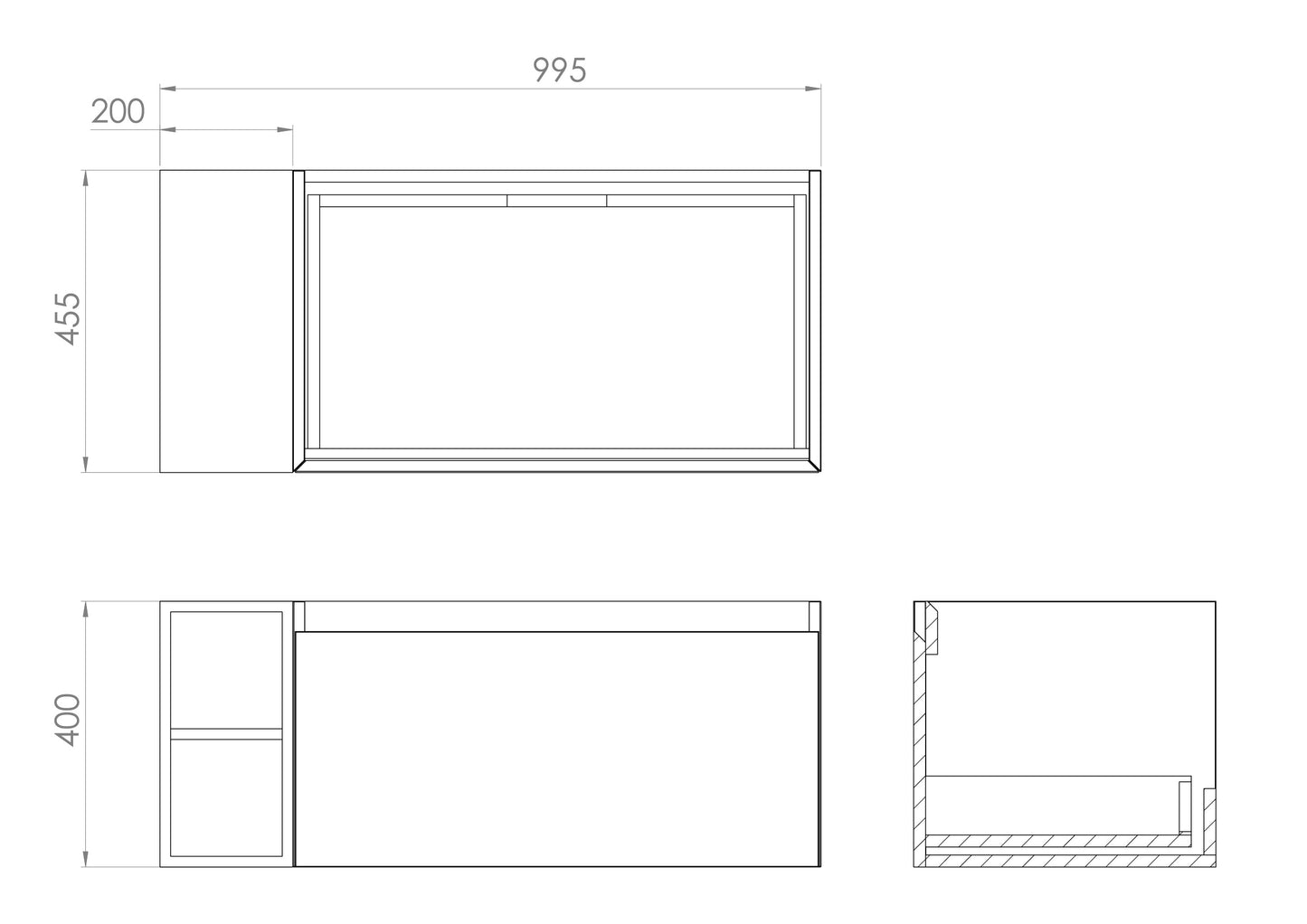 Saneux UNI 100cm Kit - 80cm 1 Drawer wall mounted unit, 20cm Spacer & 100cm Countertop - Matte Anthracite