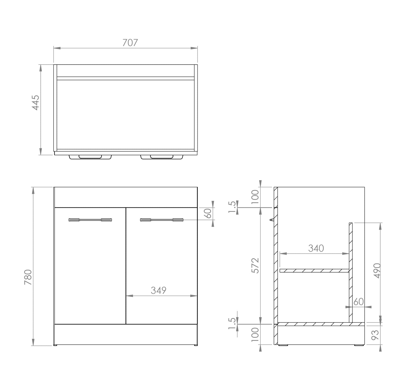 Saneux AUSTEN 72cm 2 Door Floor Standing Unit