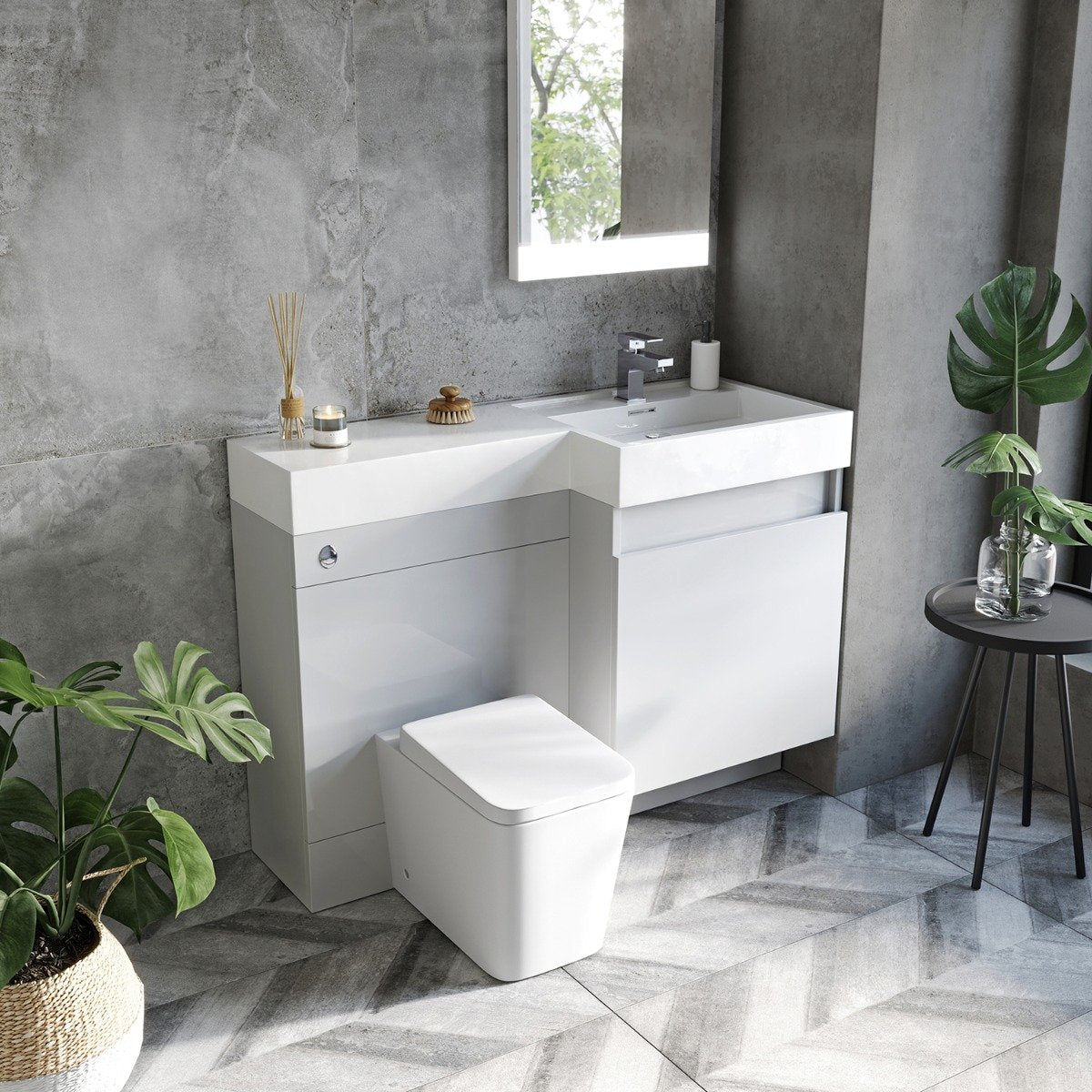 Summers Gloss Light Grey Right Hand Combination Vanity Basin and WC Unit 1200mm