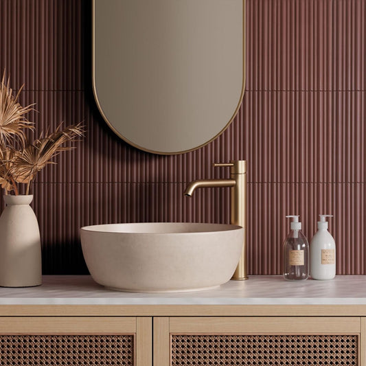 Prism Ribbed Cherry Matt Ceramic Brick Tile 200x50mm