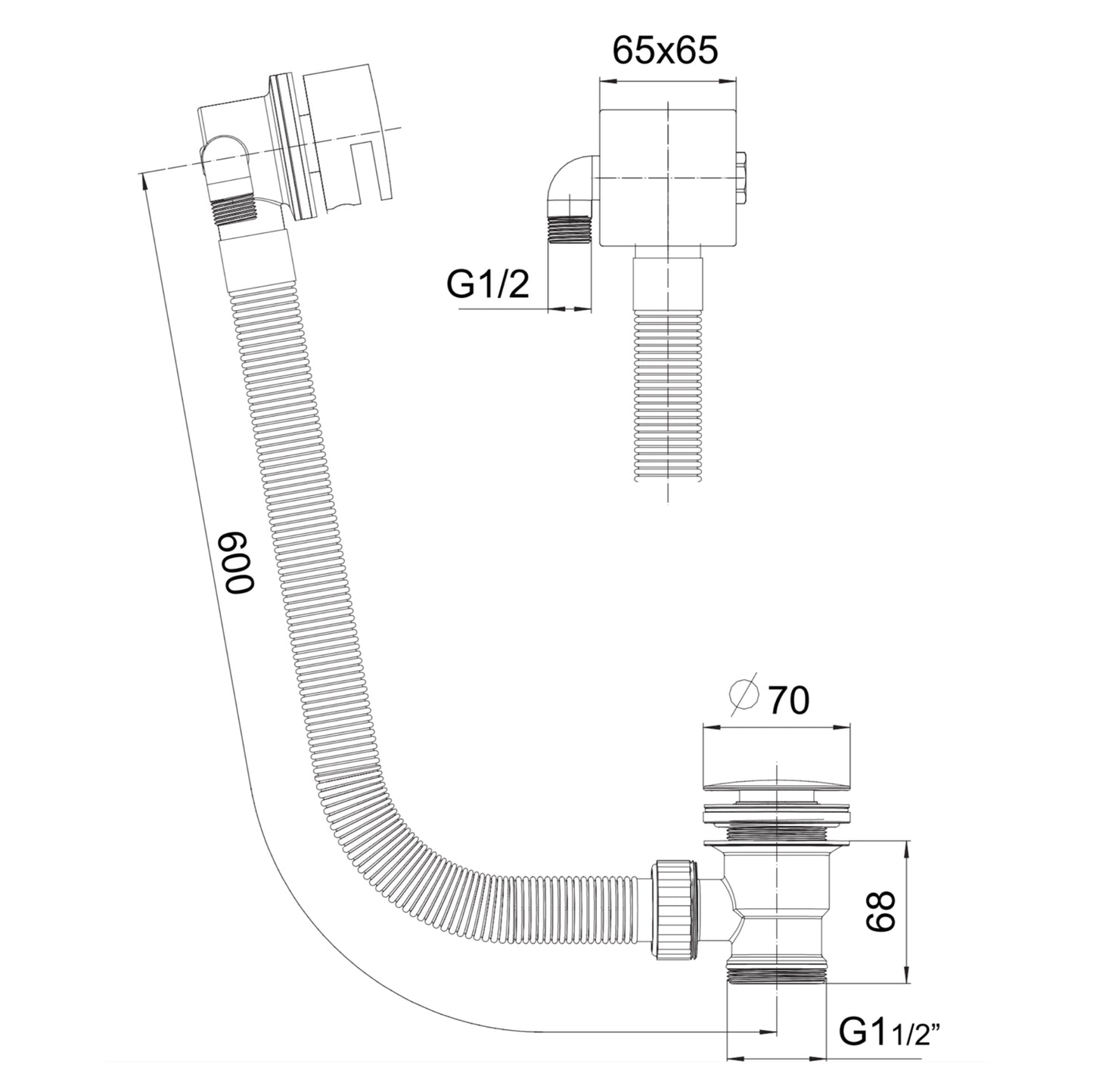 Square Bath Filler with Sprung Waste and Overflow