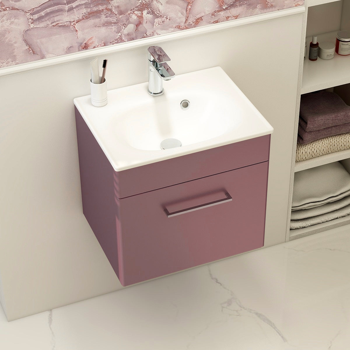 Ivan wall mounted single drawer 500mm cabinet in plum
