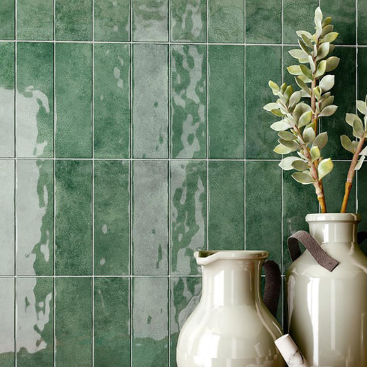Borneo Green Crackle Gloss Brick Tile 65x200mm