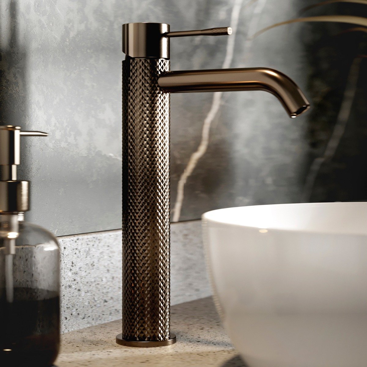 Moray Satin Bronze Knurled Tall Basin Tap