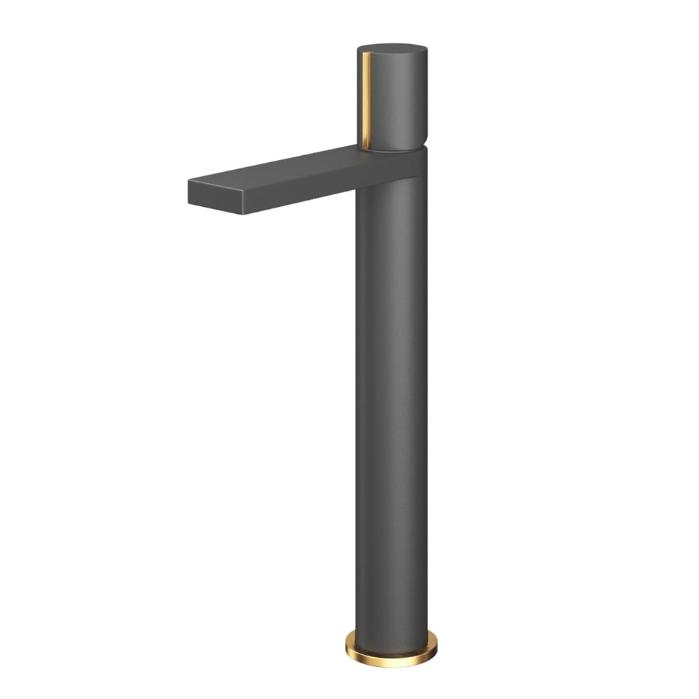 Pancho Matt Black and Gold Tall Basin Mixer Tap