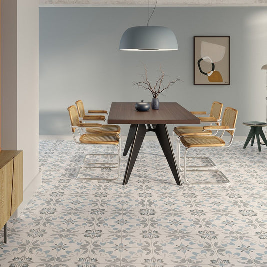 Seville Blue Patterned Matt Ceramic Tile 450x450mm