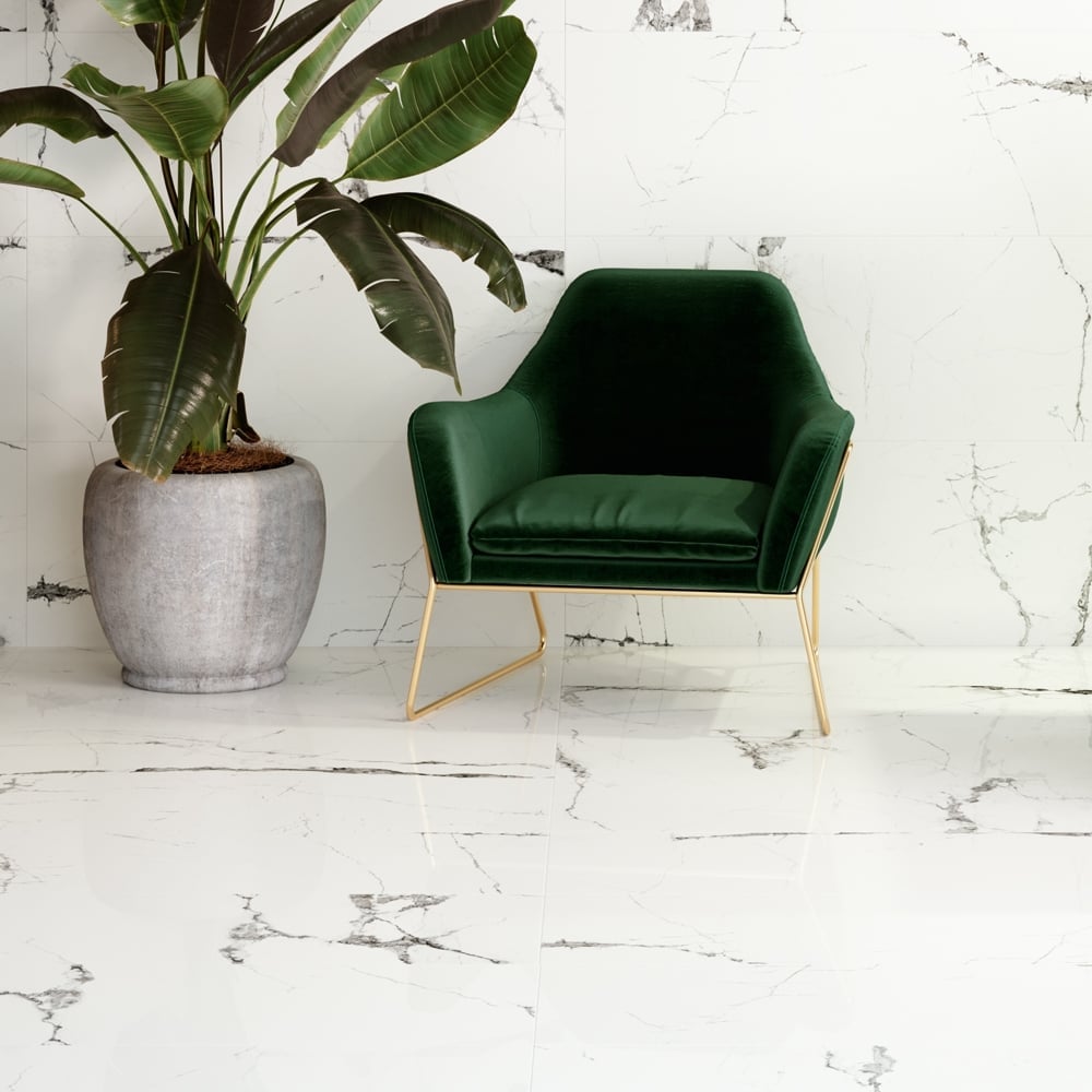 Glacier White Marble Gloss Porcelain Tile 900x900mm