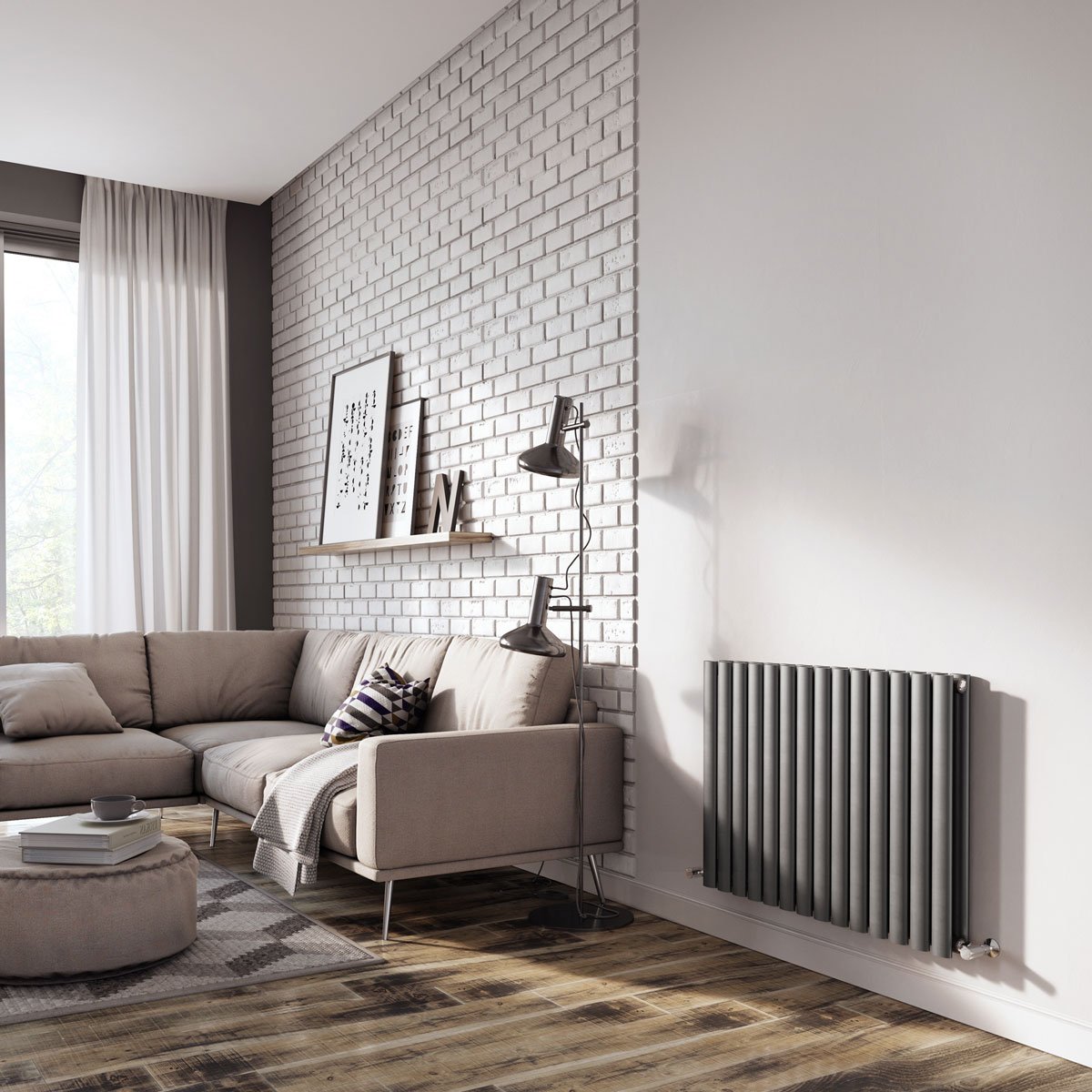Islington Grey Double Horizontal Radiator 600x820mm