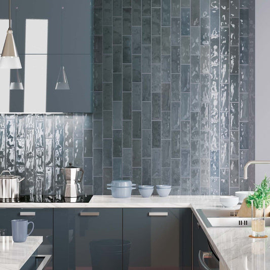 Napoli Marine Gloss Porcelain Brick Tile 200x65mm