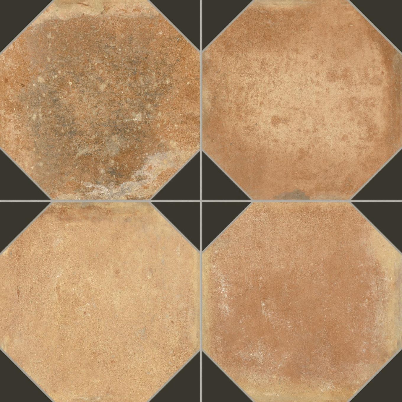 Natura Matt Porcelain Black Patterned Terracotta Tile 452x452mm