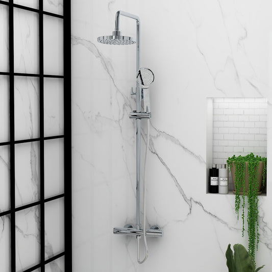 Arco dual outlet bar valve with integral diverter with NEW fixed and adjustable shower heads