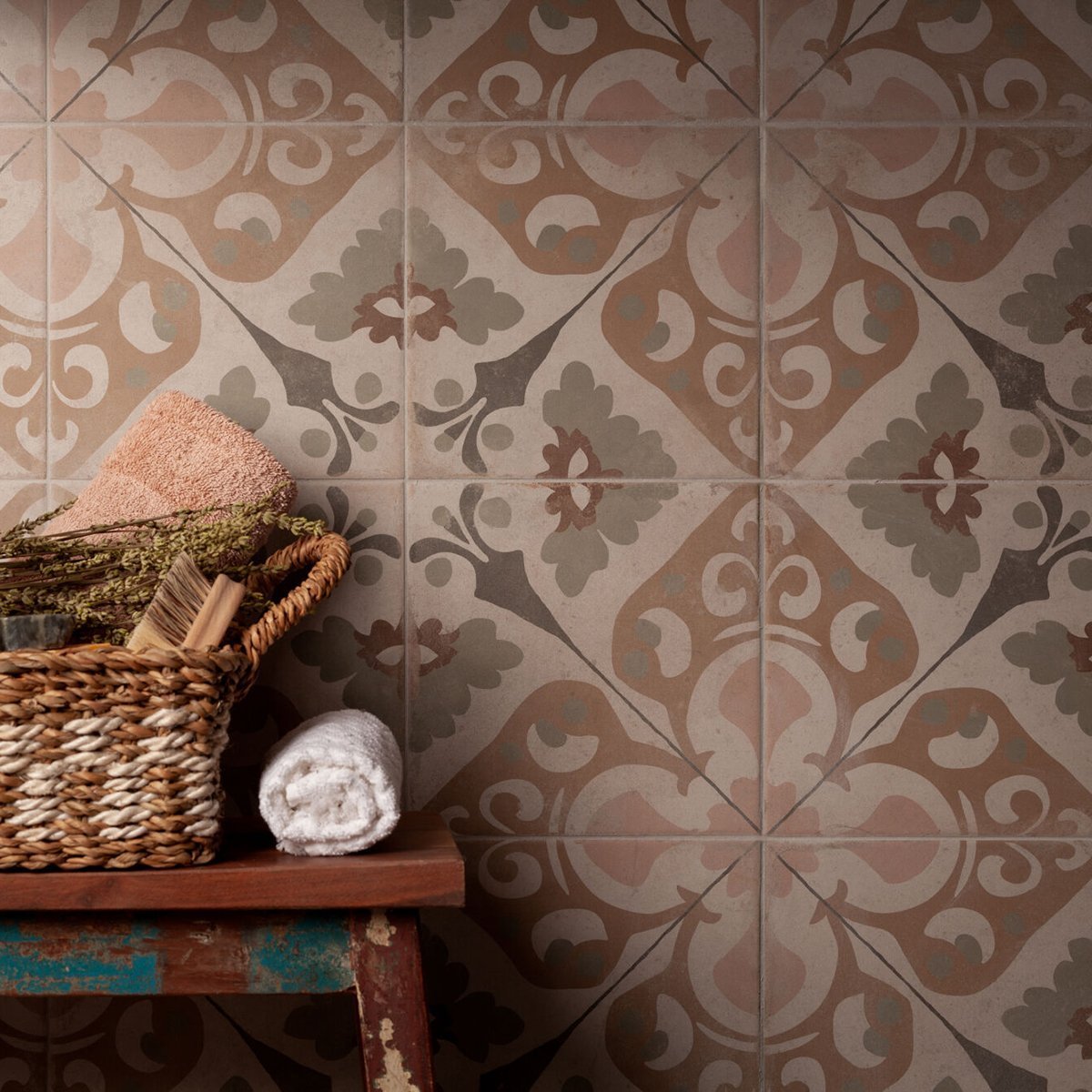 Rome Clay Matt Porcelain Patterned Tile 223x223mm