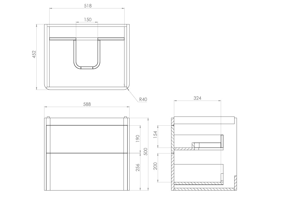 Saneux HYDE 60cm 2 Drawer Wall Mounted Unit