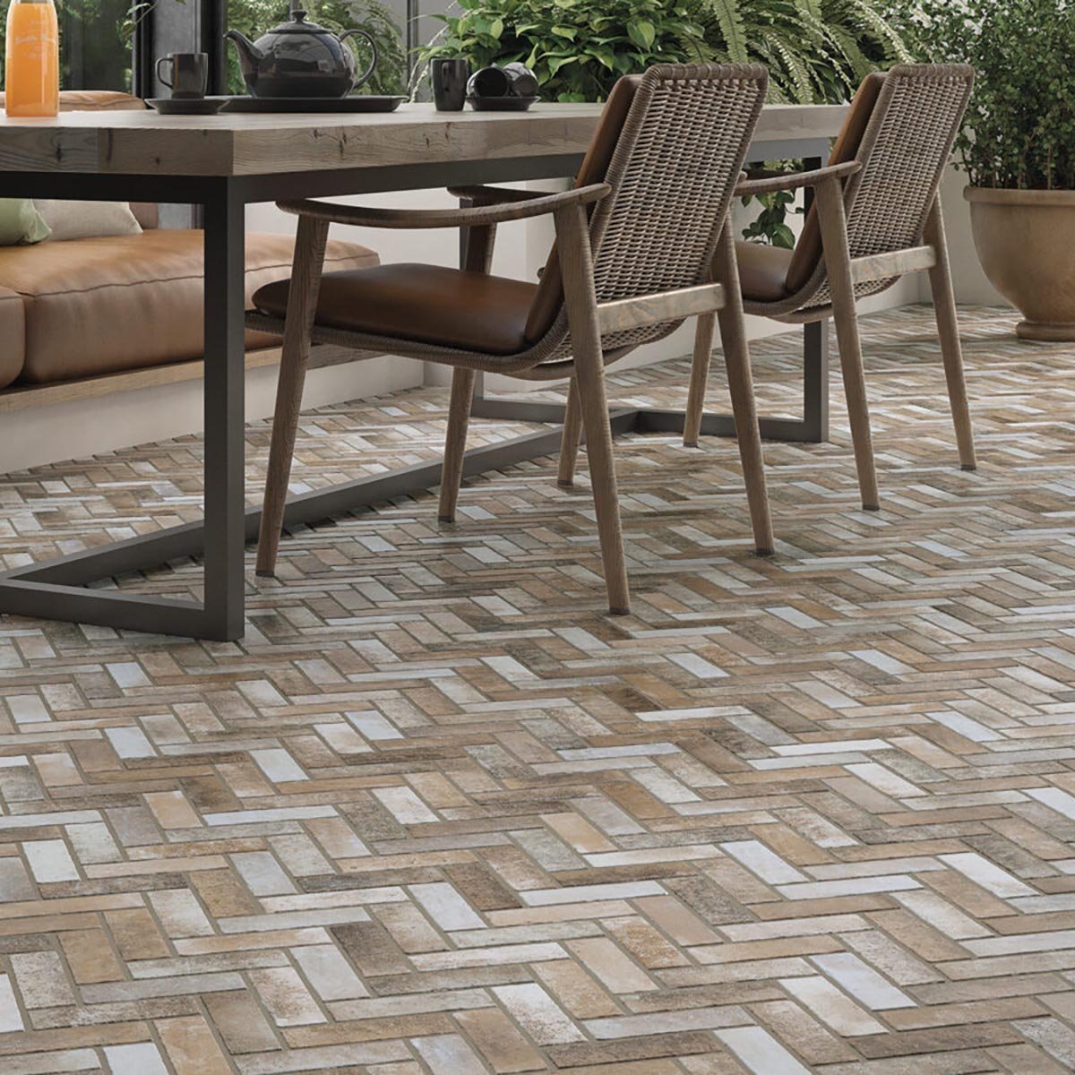 Sofia Matt Brown Herringbone Tile 600x400mm