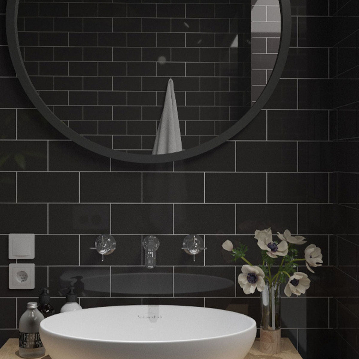Luso Black Gloss Ceramic Tile 100x200mm