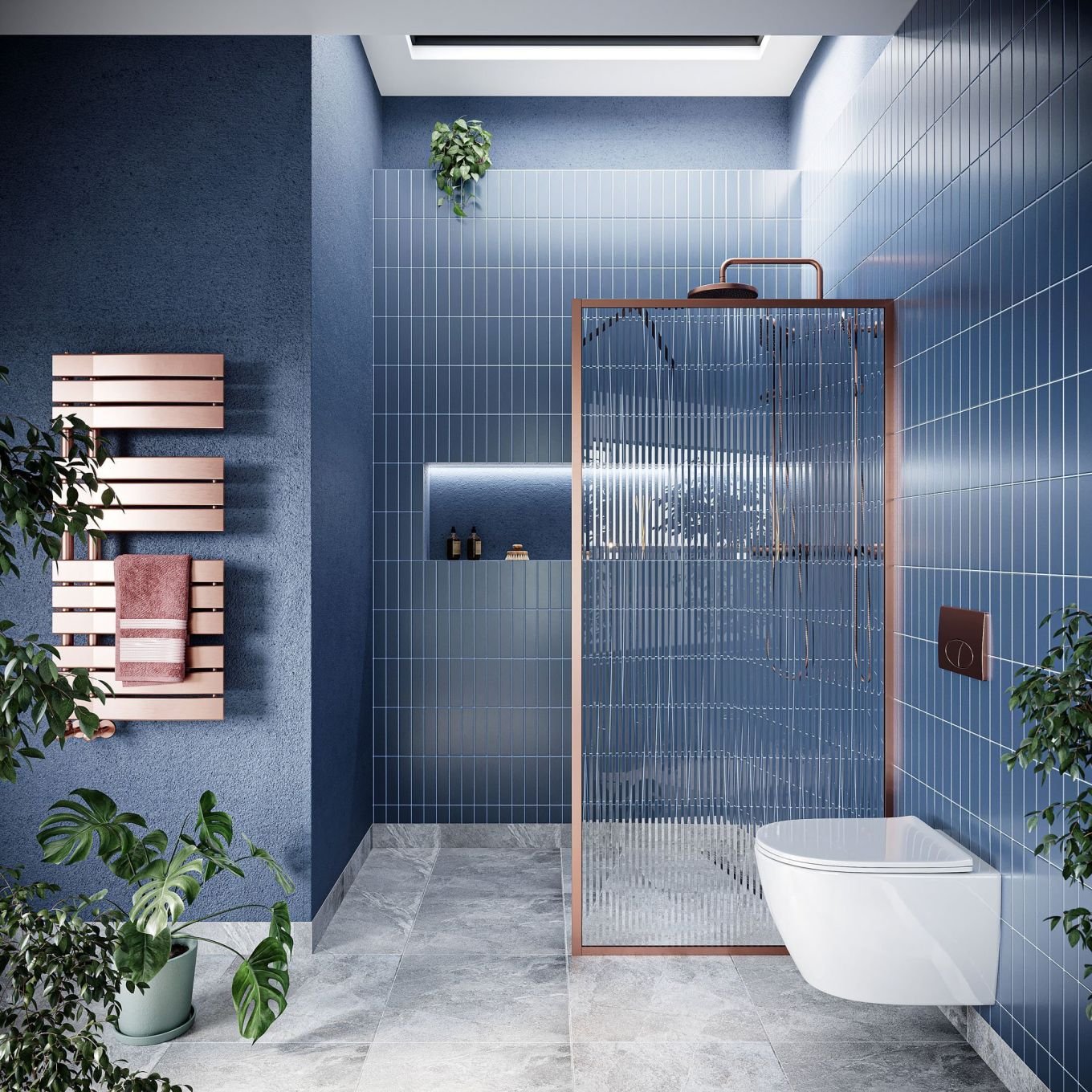 Amien Brushed Bronze Framed Fluted Glass Shower Screen 980mm