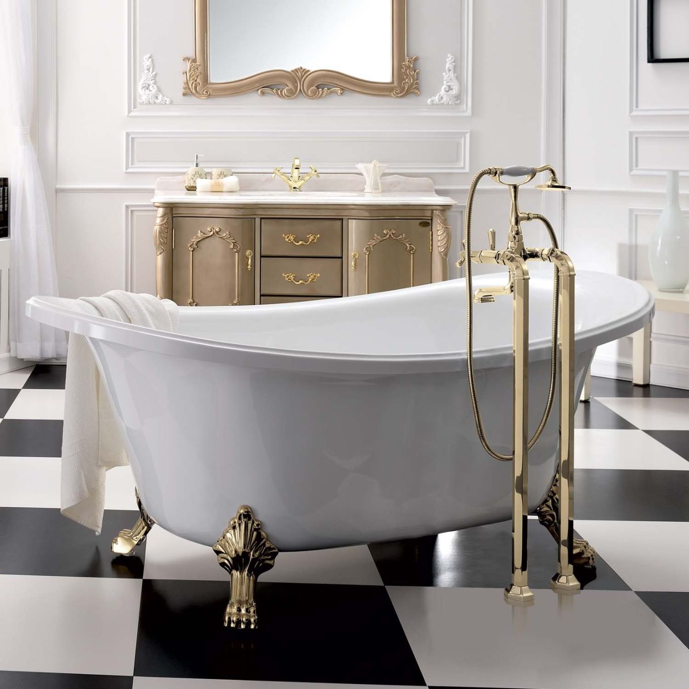 Adonis Gold Floor Standing Bath Shower Mixer Tap