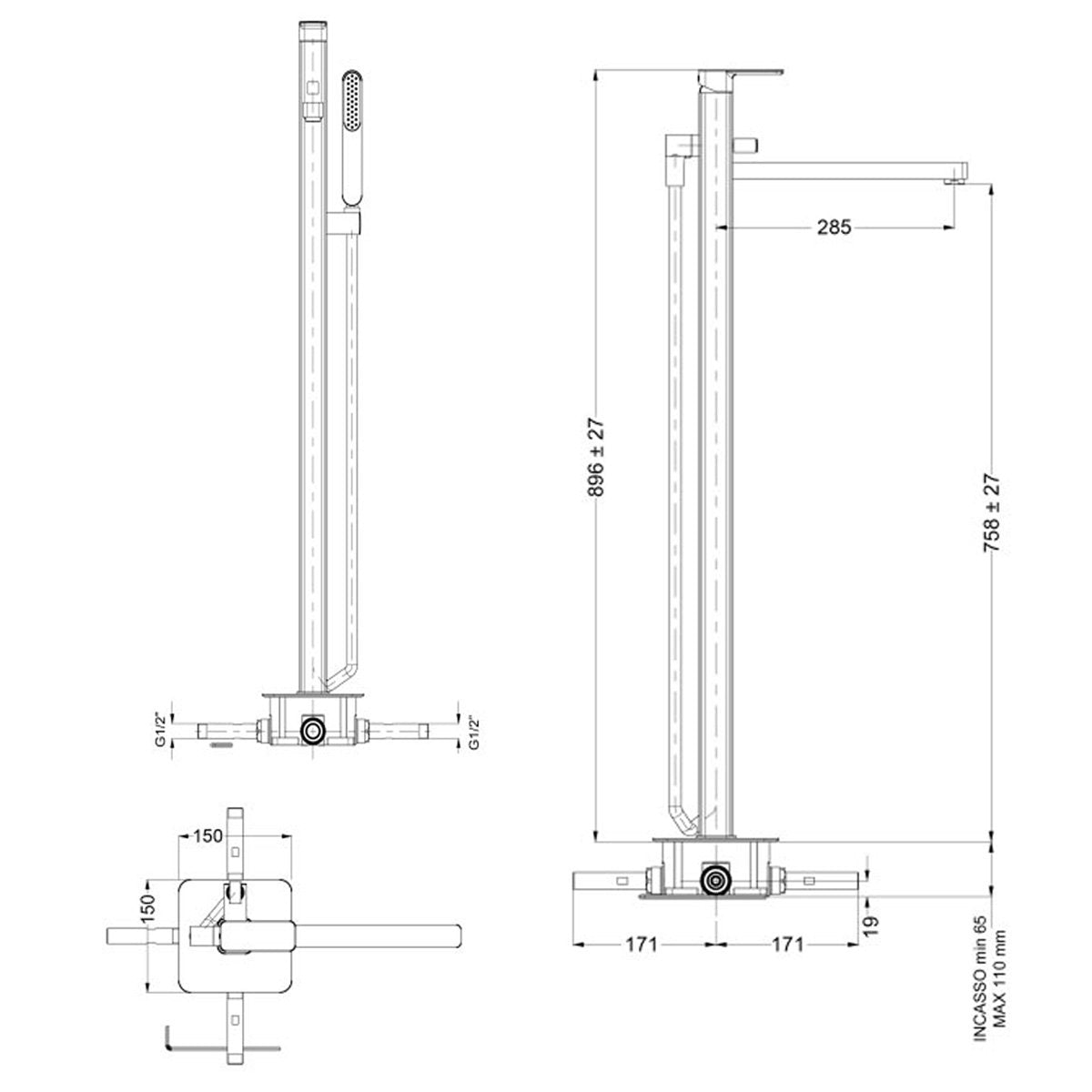 Crosswater Atoll Chrome Freestanding Bath Tap