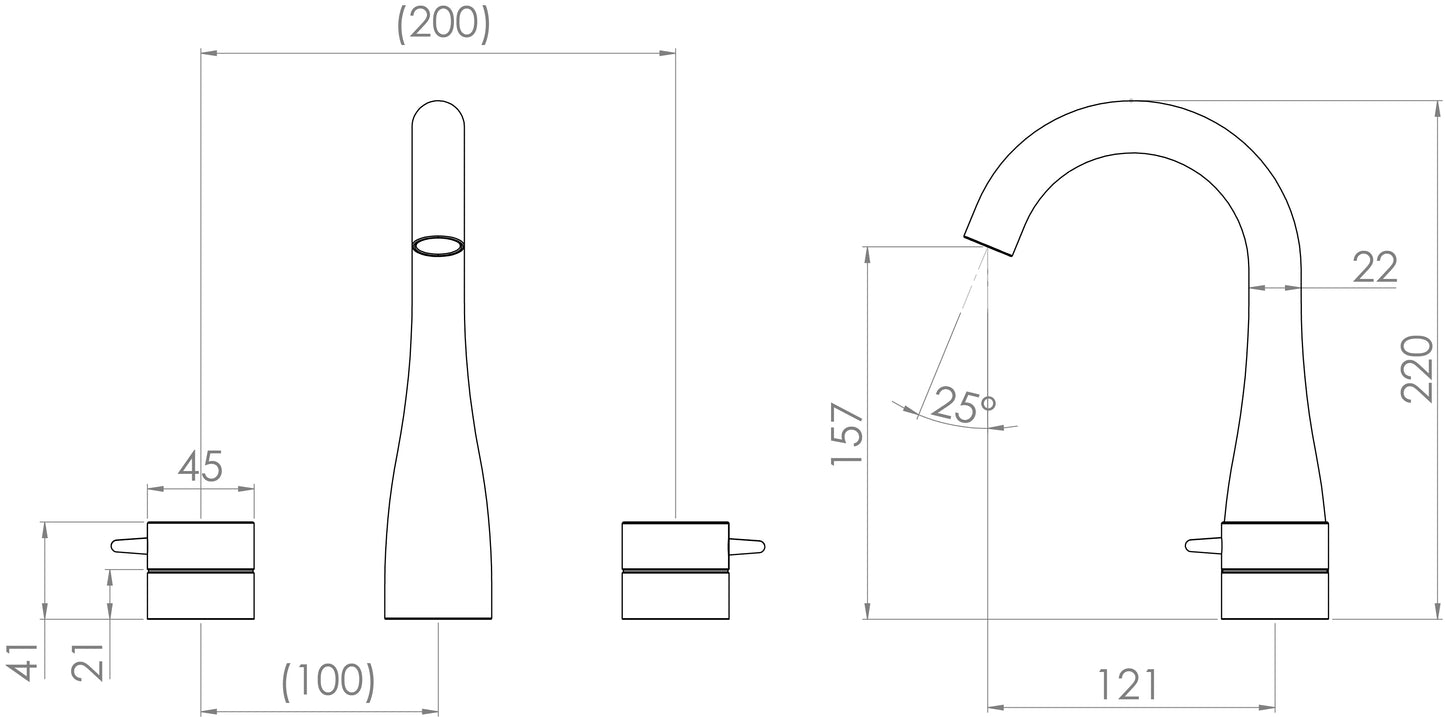Saneux EDEN 3 Piece Deck Mounted Basin Mixer