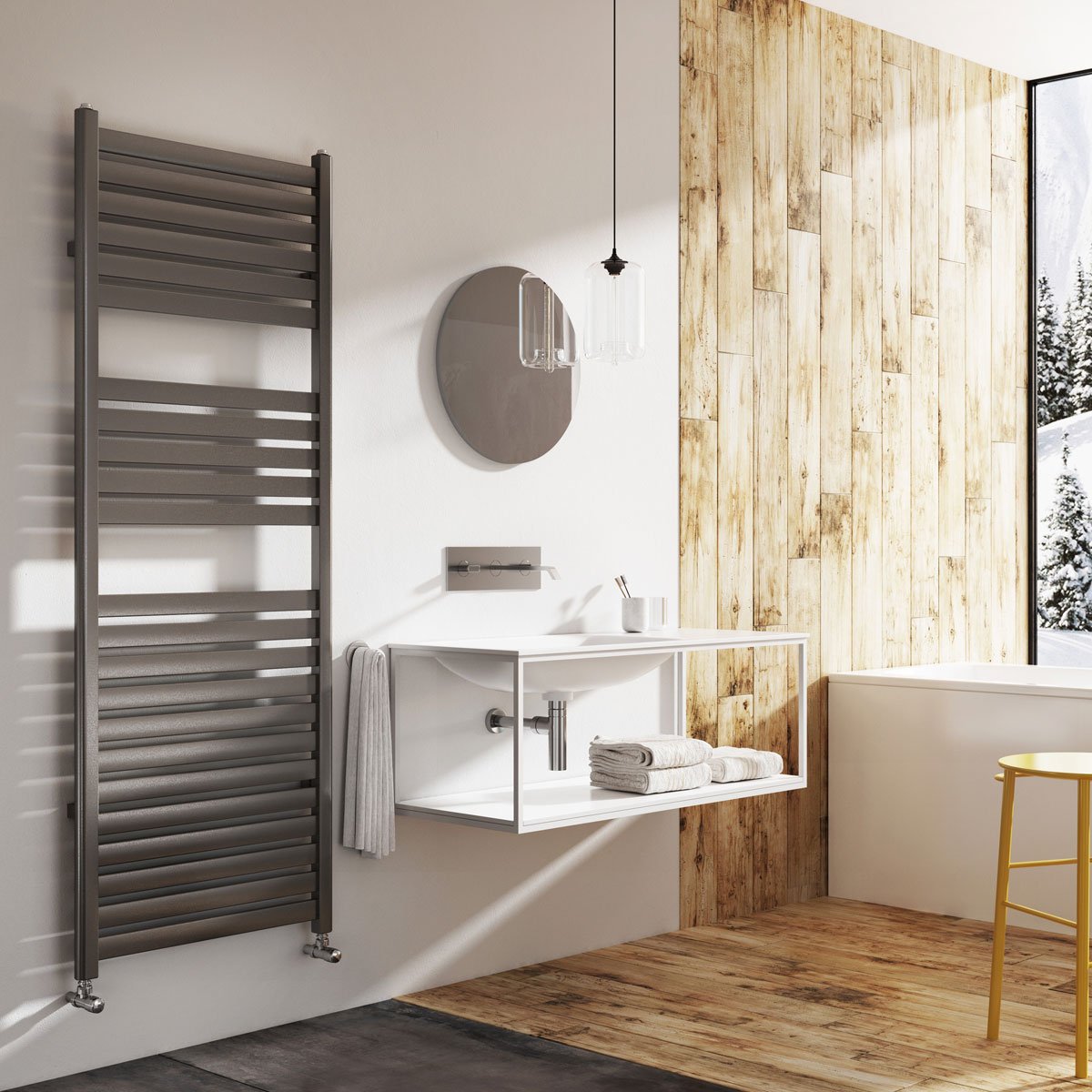 Portabello Anthracite Heated Towel Rail 1600x600mm