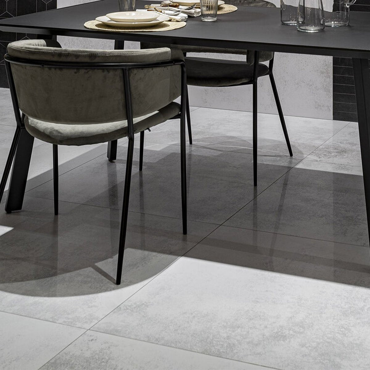 Swindon White Concrete Semi-Polished Porcelain Tile 898x898mm