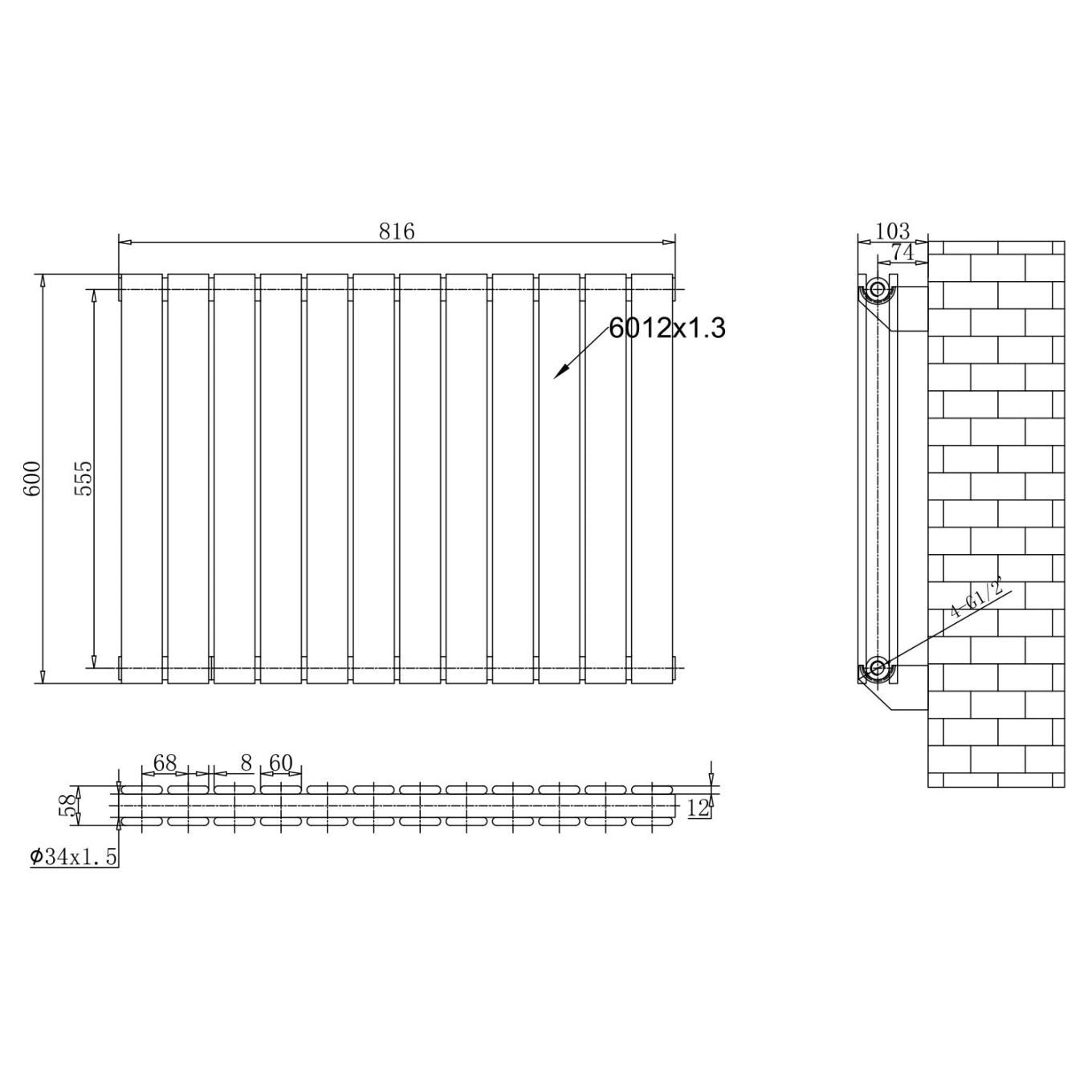 Perth White Double Vertical Flat Panel Radiator 600x816mm