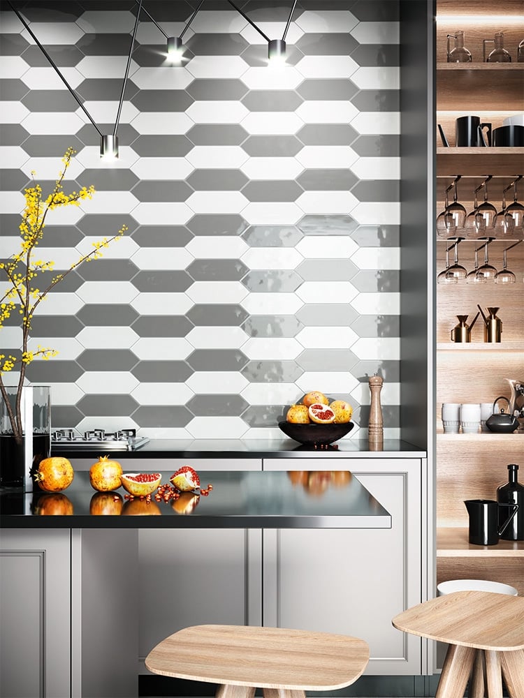 Pixagon White Gloss Ceramic Tile 100x300mm