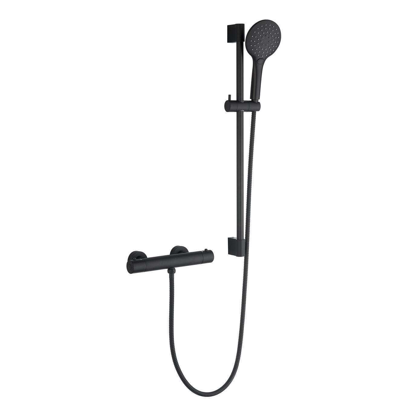 Aden Black Round Exposed Thermostatic Bar Valve & Slide Rail Shower Kit