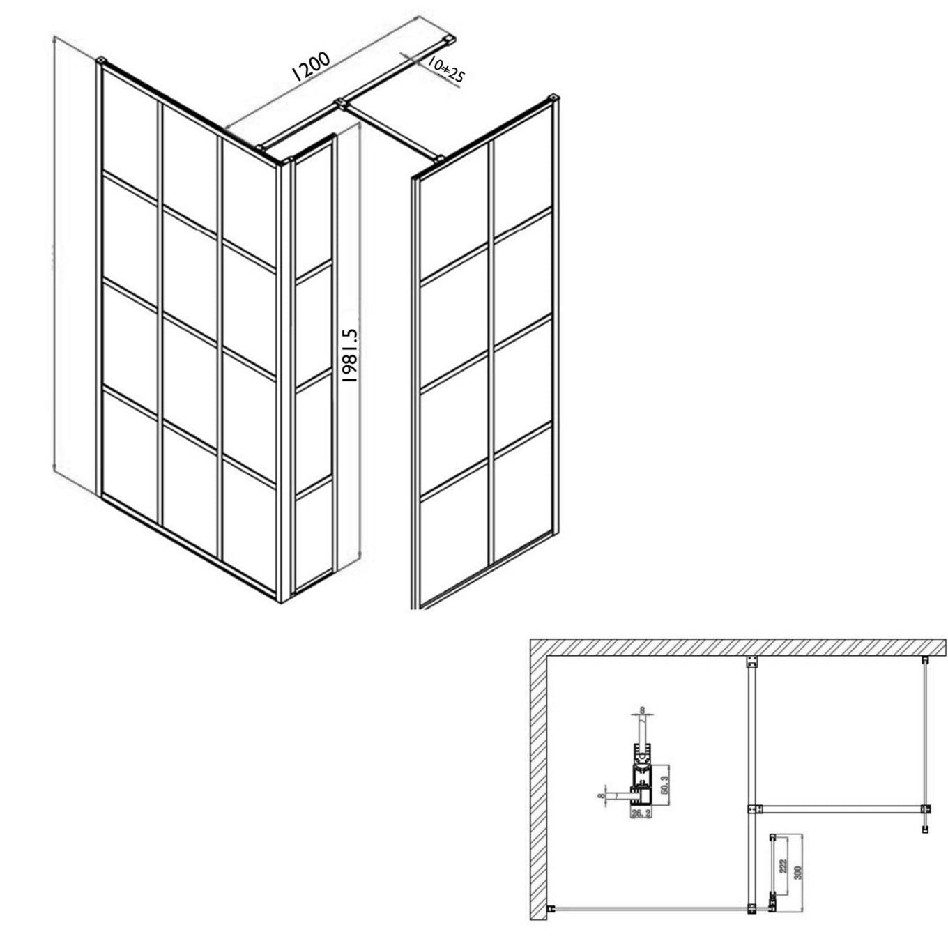 Amien Matt Black Grid Frame Return Panel 300mm