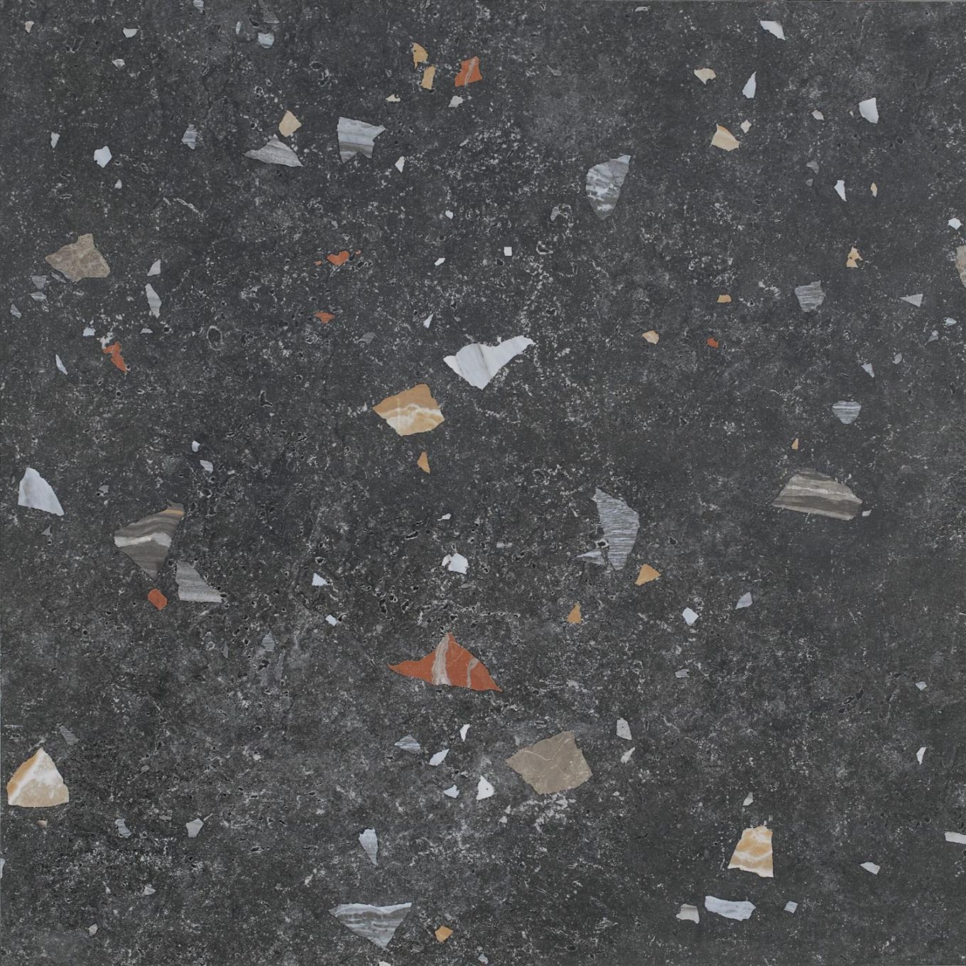 Bono Noir Black Matt Porcelain Terrazzo Tile 600x600mm
